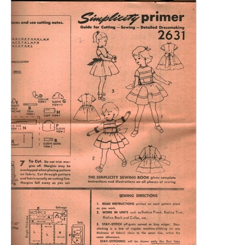Vintage Simplicity 2631 Sewing Pattern Primer Girls Dress Instructions Guide 2